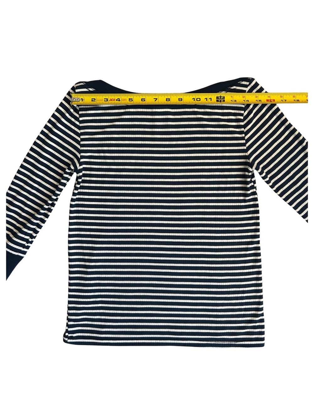 Anthropologie Akemi & Kin Navy White Stripe Brenton Top 3/4 Sleeve. Small P SP - Picture 11 of 12